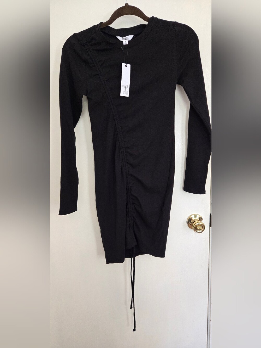 NWT BB Dakota Black Long-Sleeve Ruched Bodycon Dress